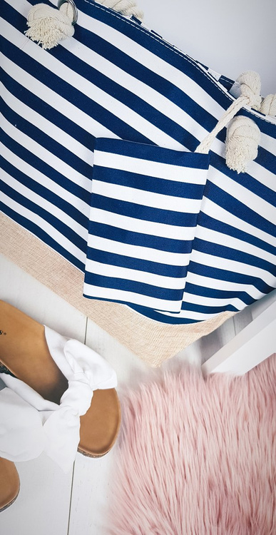 Beach Large Navy Blue Handbag Bag Bag Women's Navy Stripes