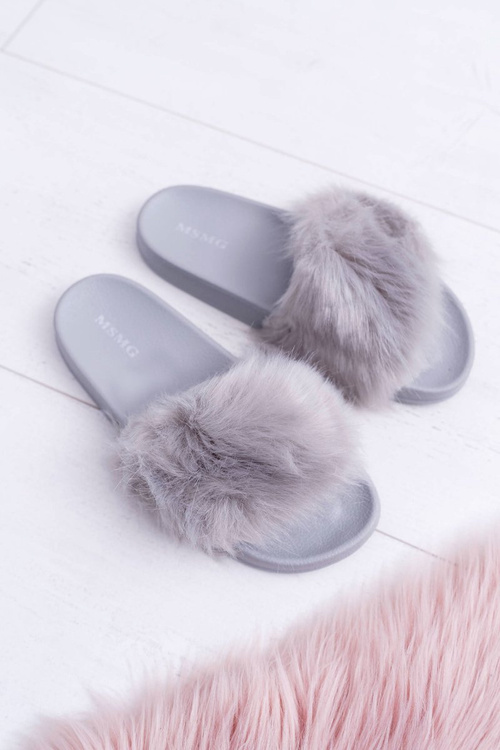 Women's Flip Flops With Fur Grey Fur