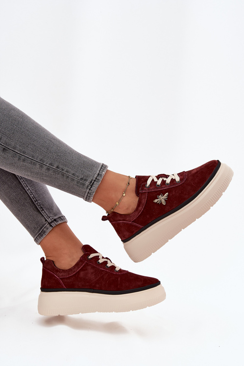 Suede Women's Platform Shoes with Bow Vinceza 41495 Burgundy
