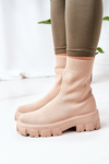 Elastic Fabric Boots On The Platform Beige Inspiration