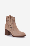 Perforated Ankle Boots On Block Heels Beige Nurissa