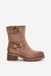 Womens Low Heel Boots With Buckles Dark Beige Zudra