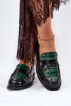 Lacquered Leather Women's Moccasins Vinceza 91125 Green-Black
