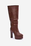 Knee High Boots On A Heel And Platform Made Of Eco Leather Brown Felilorn