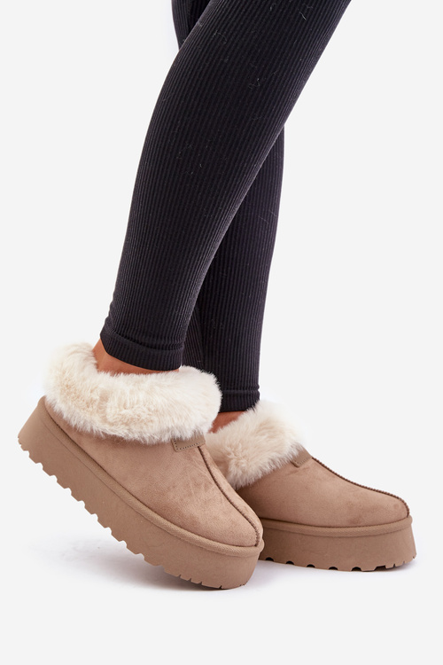Śniegowce Z Futerkiem Eko Zamszowe Na Platformie Ciemnobeżowe Neathoria