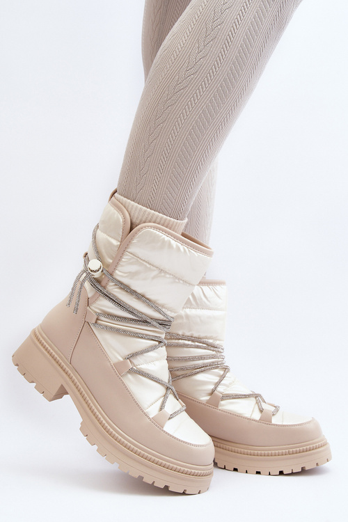 Śniegowce Damskie Ozdobne Wiązanie Beżowe Rilana NS363