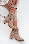 Leather Openwork Women's Ankle Boots On Heel Zazoo 3647 Light Beige