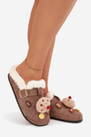 Women's slippers with decorations and buckle lined with fur brown Thalora