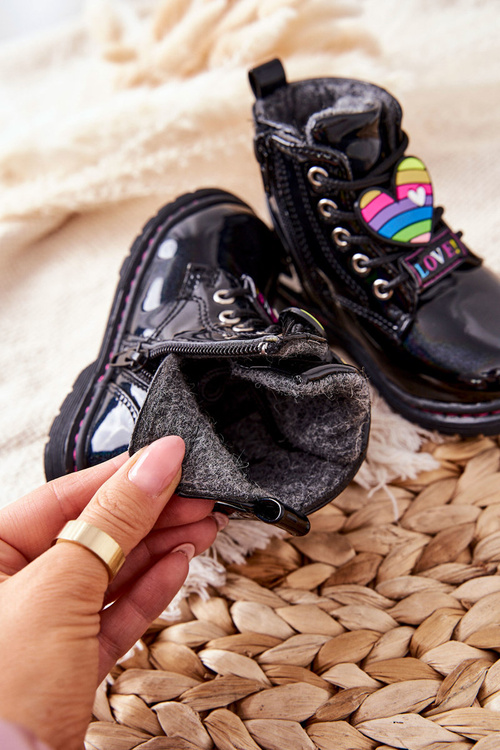 Lacquered Woolen Insulated Boots Black Anlon