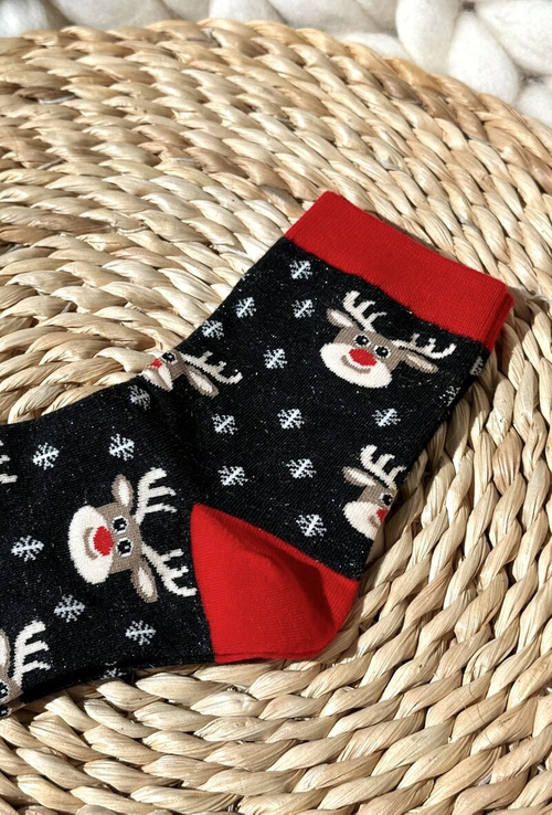 Women's Christmas Socks With Reindeers Black