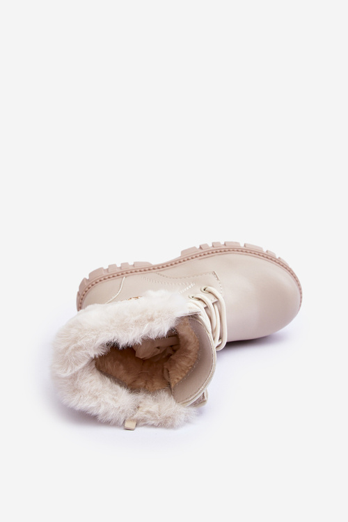 Kids Leather Lined Boots with Chain Beige Cadia