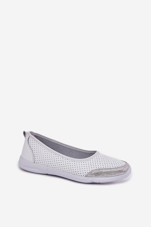 Leather Women's Perforated Ballet Flats White Lucy