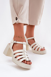 Lacquered Leather Women's Sandals On A Heel Light Beige Vinceza 66621
