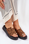 Women's Platform Sandals With Low Wedge And Decorative Detail Leopard Print Brown Saqesse