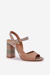 Leather Elegant Sandals On Heel Dark Beige Laura Messi 2136