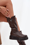Women's Leather Boots with Wool Zazoo 70121 Chocolate