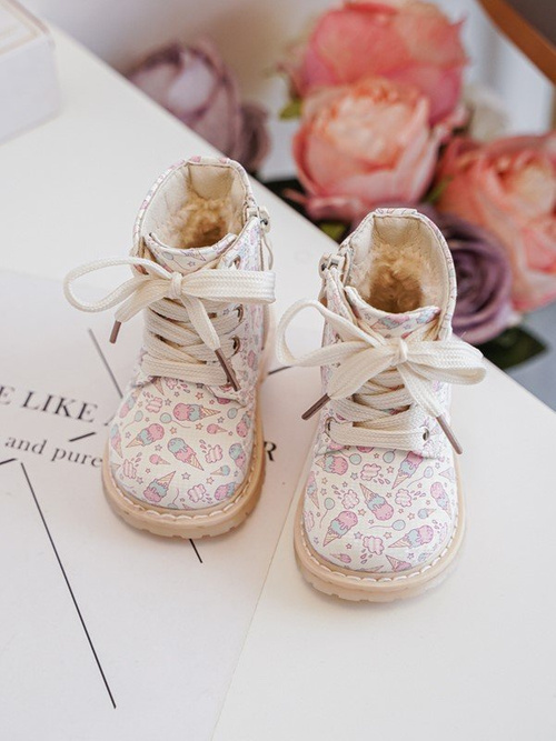 Zip-Up Lined Children's Boots Beige Dolida