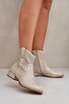 Botki Damskie Ażurowe Na Zamek Niski Obcas Złote Neliawen