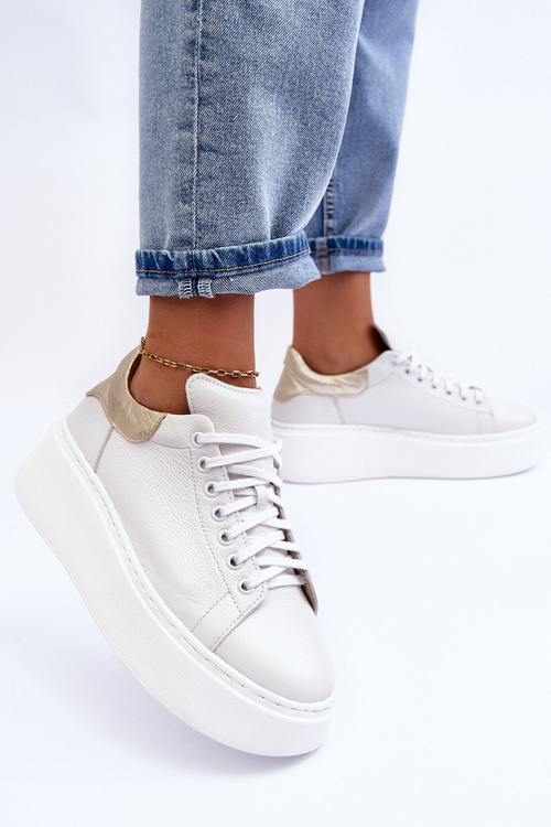 Women's Leather Platform Sneakers White Lemar 10150