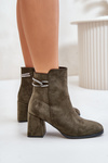 Warm Women's Ankle Boots on Heel Eco Suede Dark Green Saivia