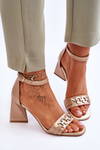 Leather Triangular Heel Sandals Beige Laura Messi 2595