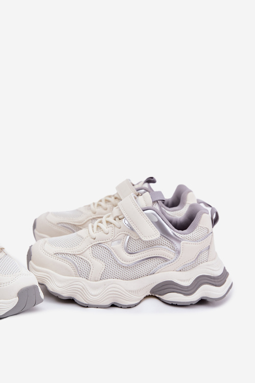 Dziecięce Sneakersy Na Grubej Podeszwie Rzep Białe Lianees