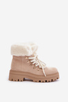Lace-Up Women's Ankle Boots with Fur Light Beige Vaminia