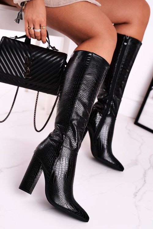 Kozaki Damskie Na Słupku Ocieplane Czarne Belvim