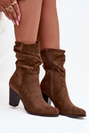 Women's Block Heel Ankle Boots with Gathering Brown Jovessa