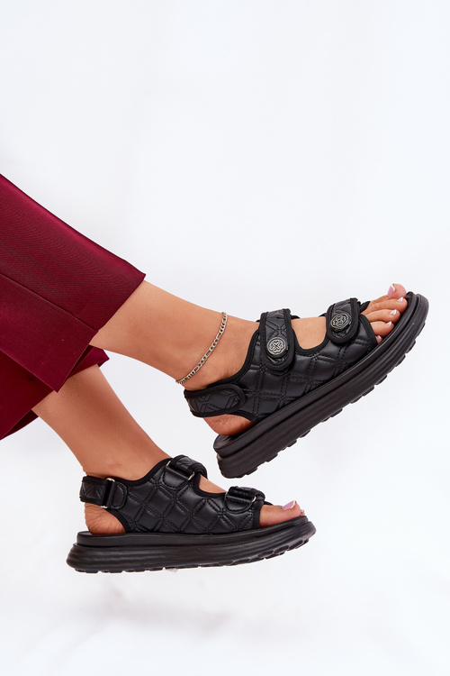 Women Sandals With Decorative Details On Velcro Black Zoliner