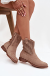 Women's Flat Heeled Ankle Boots with Openwork Pattern S.Барски HY52-530 Beige