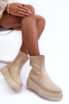 Women's Leather Platform Boots Beige Jenefer