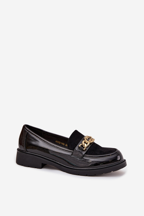Patent Leather Women's Loafers with Gold Ornament S.Barski HY52-540 Black