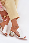 Damskie Klapki Obcas Słupek Białe Tessira 