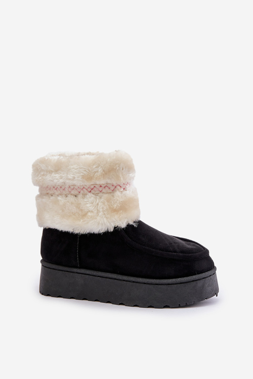 Women's Snow Boots On Platform With Fur And Pattern Black Deepanti