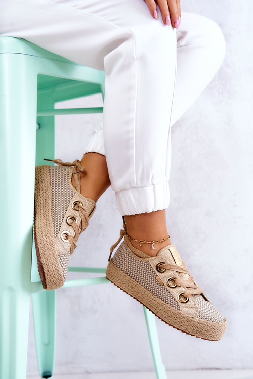 Women's Braided Sneakers Big Star JJ274392 Beige and Gold