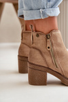 Lined Women's Ankle Boots with Block Heel in Beige Velarilla