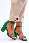 Fashionable Sandals With Stones High Heels Green Love Me