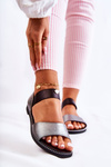Classic Leather Sandals With Studs Dark Silver Shelly