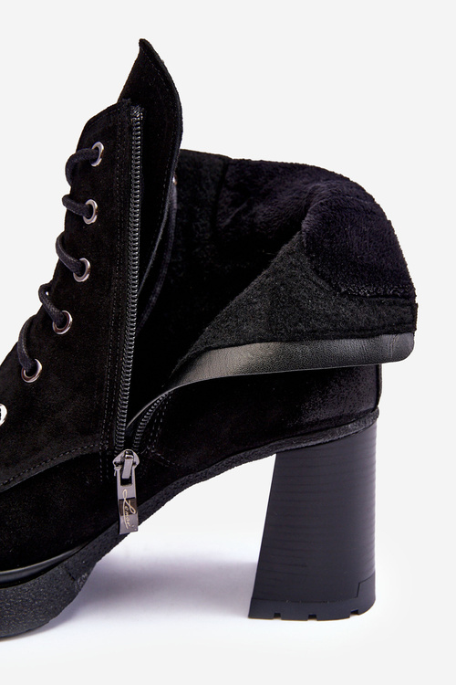Suede Lace-up Heels on Heel Black Flomes