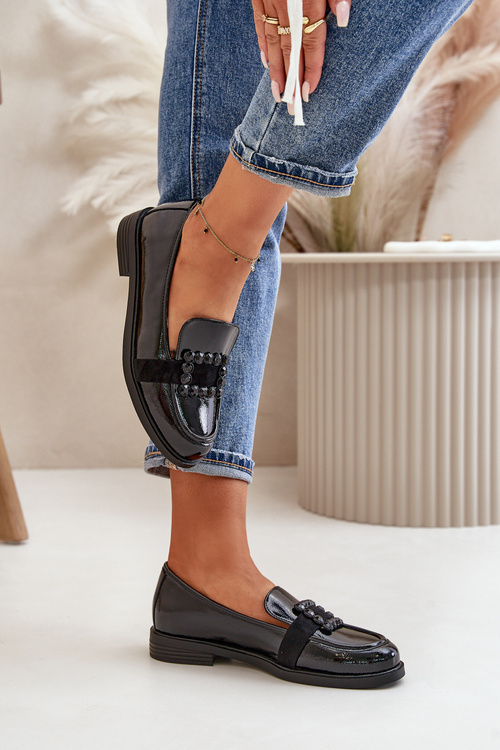 Lacquered Women's Moccasins With Decoration Black Vinceza 58389