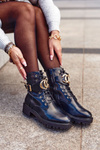 Women's Insulated Boots With Golden Buckle Black Gold