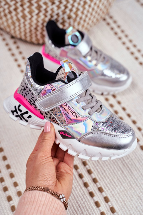 Children's Sports Shoes With Velcro Silver Be Happy