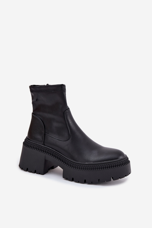 Women's Ankle Boots with Chunky Heel and Platform Eco Leather Black Elvianne