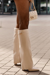 Damskie Kozaki Obcas Słupek Wywinięta Cholewka Eko Skóra Jasnobeżowe Avamora