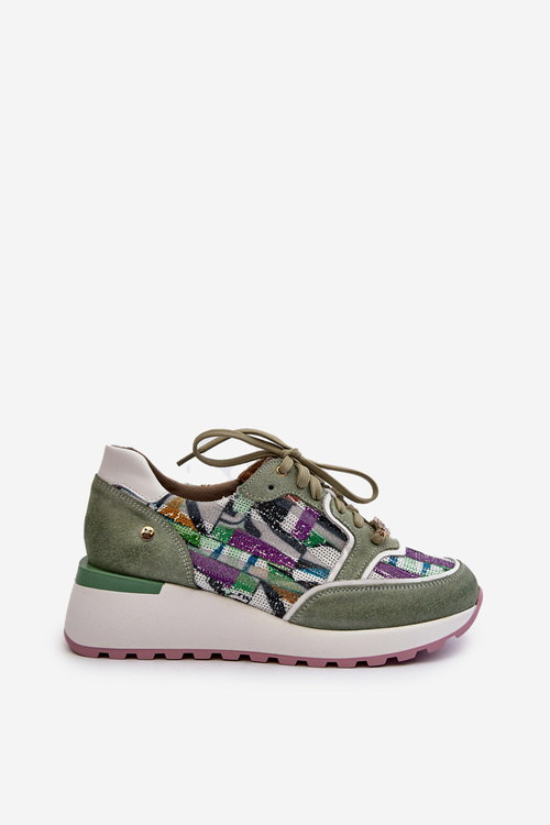 Sneakersy Skóra Naturalna Damskie Platforma Seledynowe Maciejka 06390-09