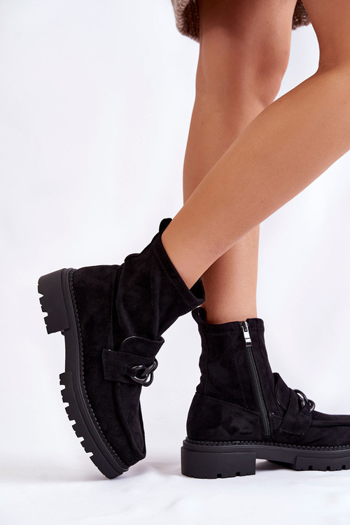 Botki Damskie Zamsz Czarne La.Fi 250042B-SU