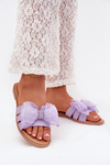 Ladies Flat Heeled Slippers With Tulle Bow Purple Tanira