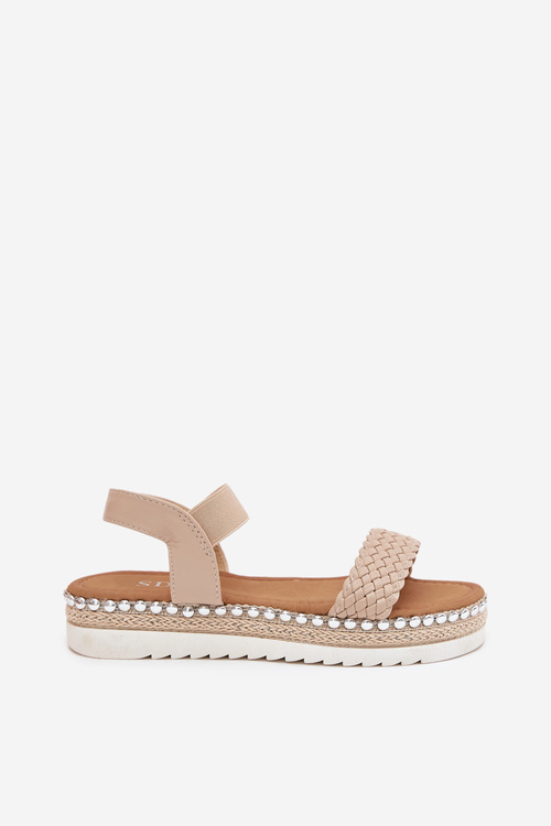 Ladies Sandals With Braiding On Decorated Platform Beige Velara