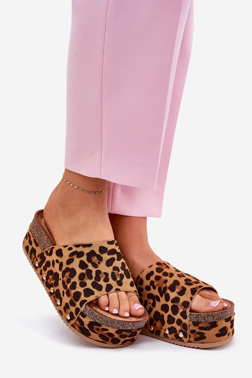 Women's Sandals On Massive Platform Eco Suede Leopard Brown Vinnibe